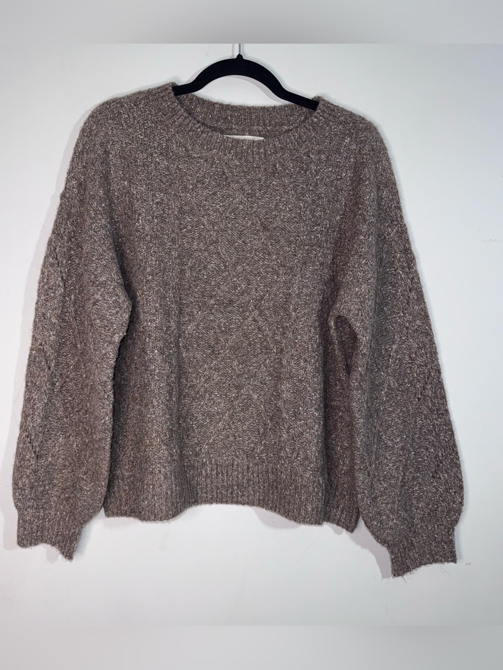Lucky Brand Brown Cable Knit Sweater Cozy Marled Pullover Size L